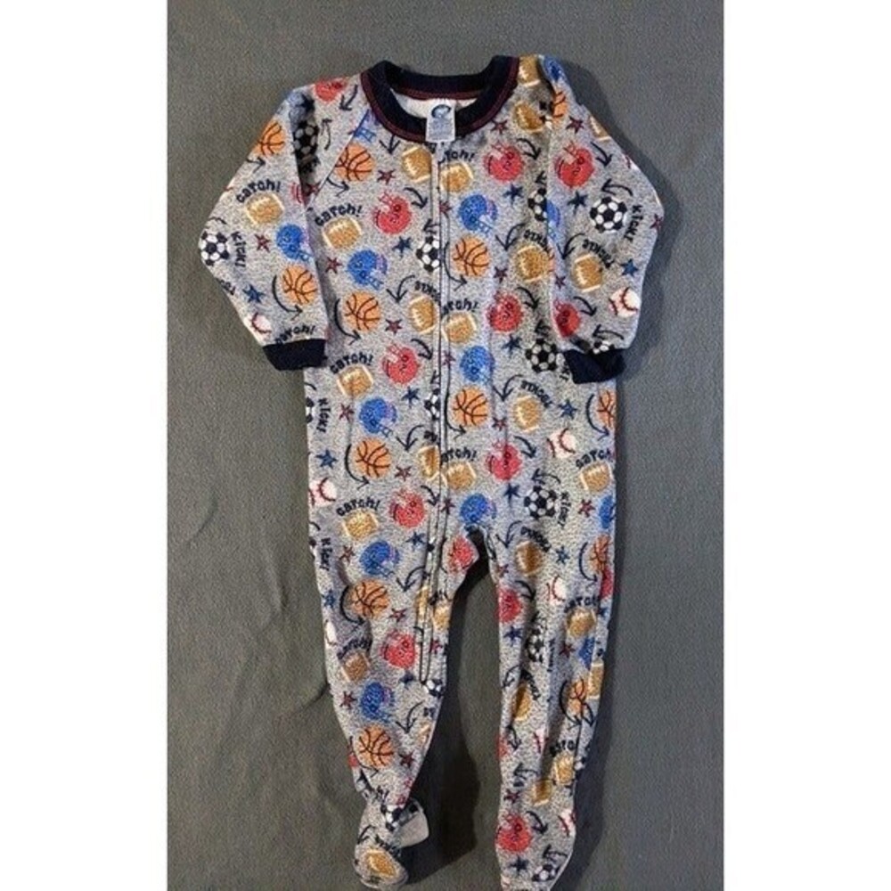 Toddler boys Gerber sports themed zip up footed sleeper pajamas size 24 months
